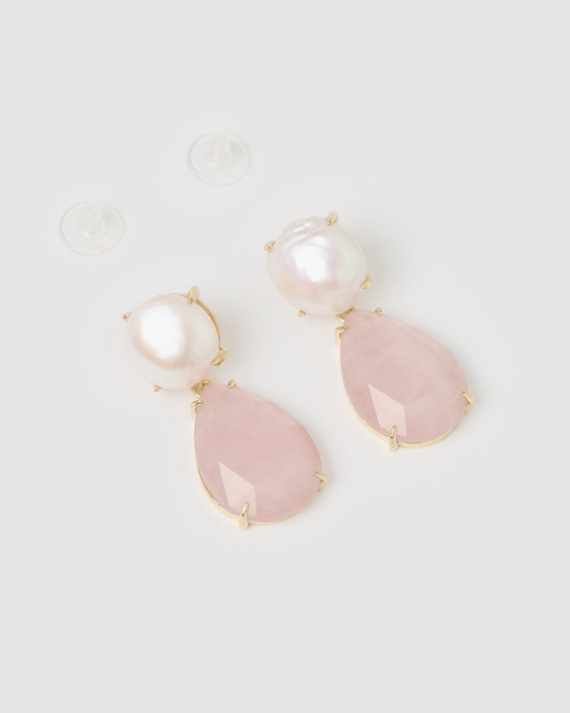 Miz Casa & Co Rey Earrings in Rose Quartz Gold