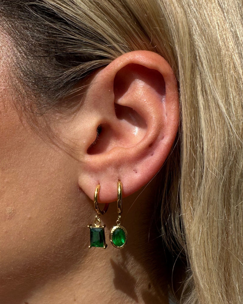 Miz Casa & Co Lilith Huggie Earrings Gold Emerald