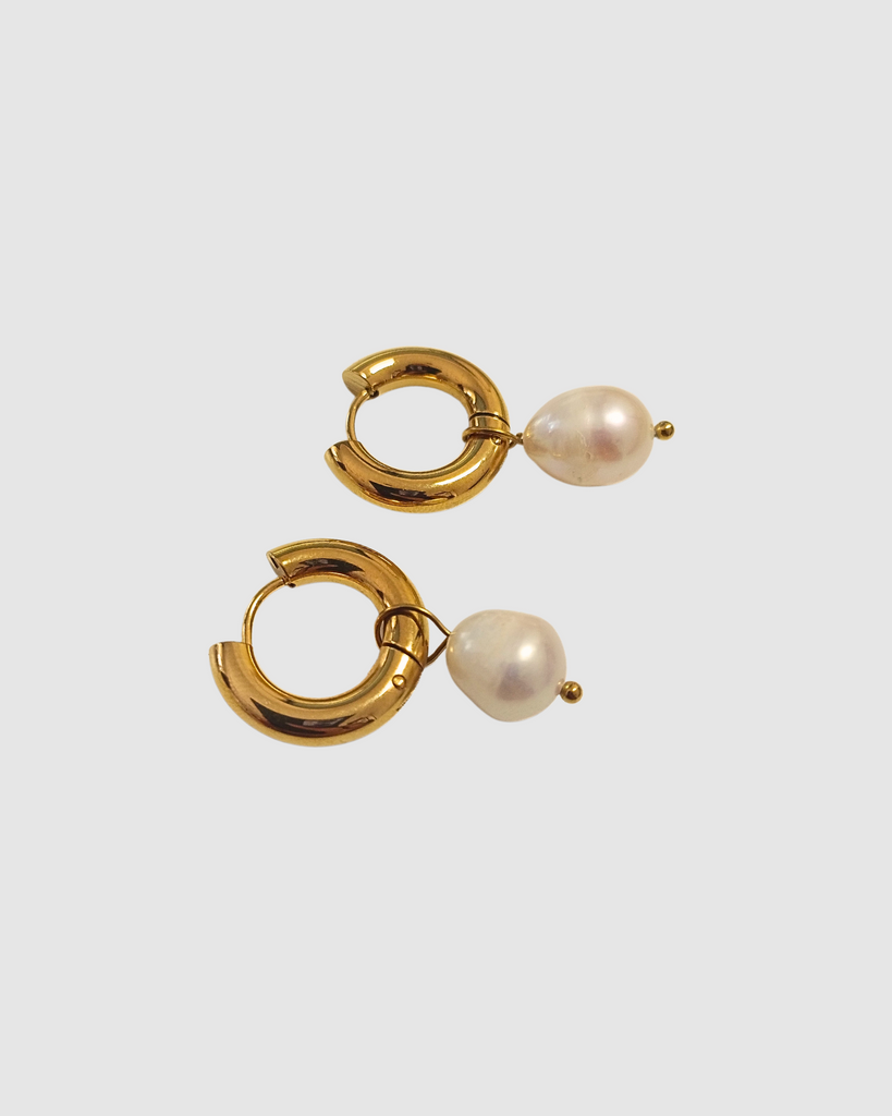 Miz Casa & Co Sage Huggie Earrings Gold Pearl