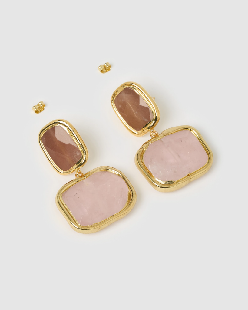 Miz Casa & Co Zola Earrings in Rose Quartz Gold